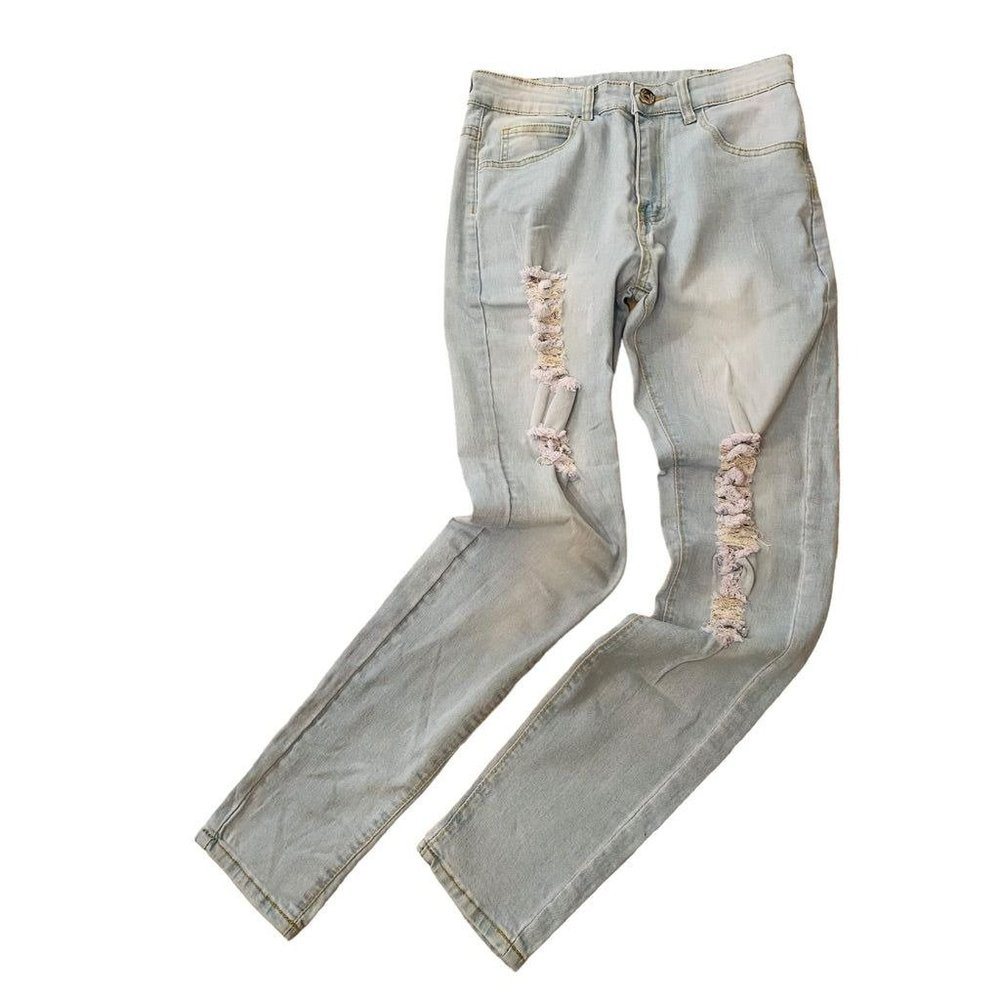 28 Shein Women's Skinny Light Wash Distressed Jeans Denim 30" Inseam